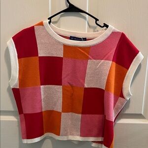Iris Red and Orange Checkered Sweater
